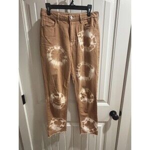 PacSun Womens Size 28 (30) High Rise Mom Jeans Eco Tan Tie Dye Raw Hem